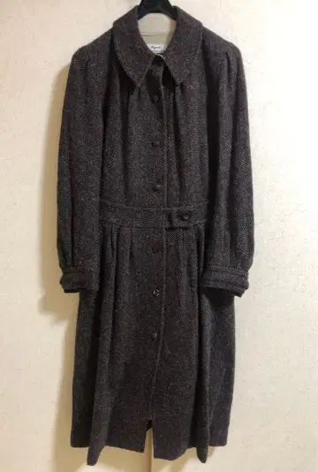 엘마프로 데드스탁 헤링본 무늬 다크 브라운 롱 코트