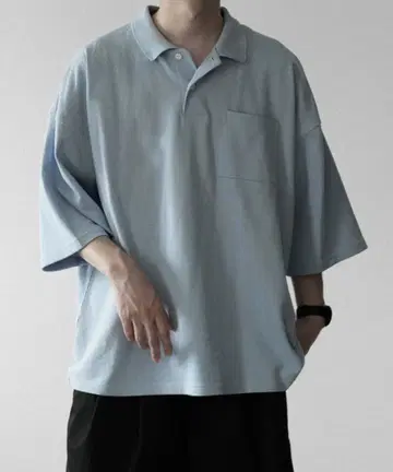 [ RUUBON ] 모스 스티치 피케 셔츠 색스 블루 S