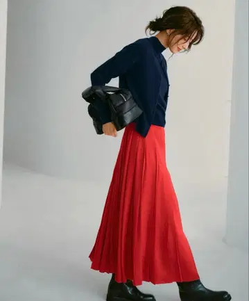 LOUNIE 롱 플리츠 스커트 빨간색 36호