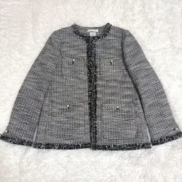 새상품급 OPAQUE.CLIP 노카라 코튼 트위드 미들 자켓