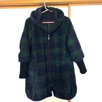 체크 그린 블랙 코트