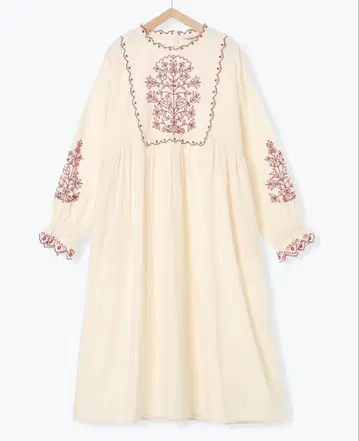 사만사 모스모스 원피스 배색 자수 원피스 아이보리