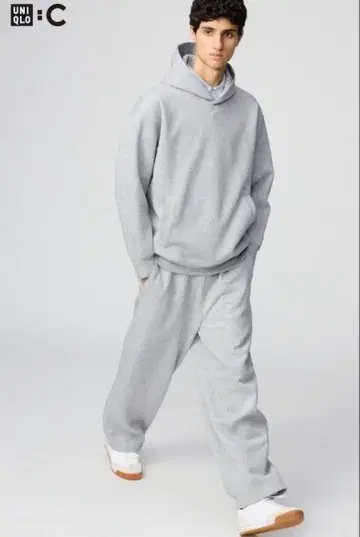 2벌 세트 UNIQLO C 맨투맨 와이드 팬츠 L 그레이 블랙