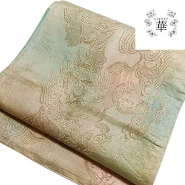 화려한 후쿠로 오비 사자 그라데이션 그린 금