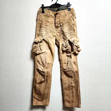 PRPS 보라색 제품 워크 팬츠 빈티지 가공 올 패턴 브라운