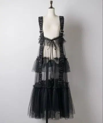 J1U 라벨 에튀드 시스루 볼륨 튤 디자인 베스트 블랙