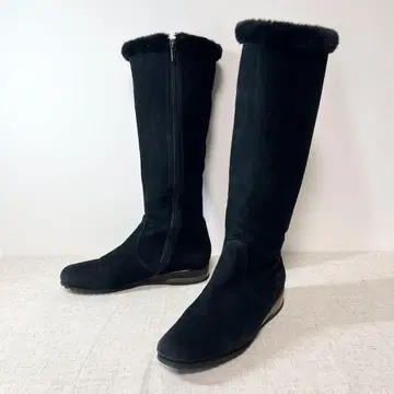 새상품급 긴자 요시노야 스웨이드 롱 부츠 사이드 지퍼 우천 겸용 24cm