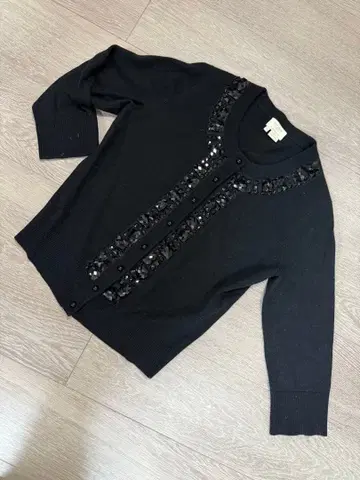 케이트 스페이드 블랙 7부 소매 가디건