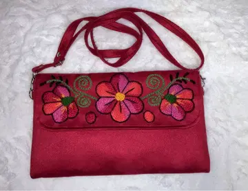 빨간 꽃 자수 숄더백