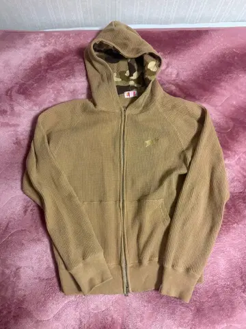 APEE 베이지 더블 집업 후드티 스타 로고 카모플라쥬