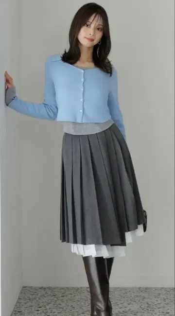 플리츠 레이어드 미디 스커트 사이즈 01