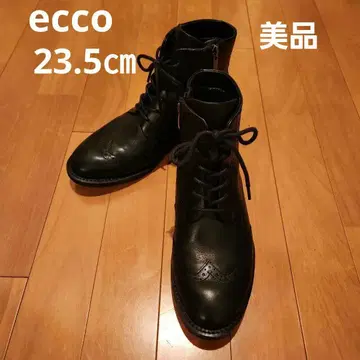 ecco 블랙 가죽 브로그 부츠 사이드 지퍼 부착 23.5cm