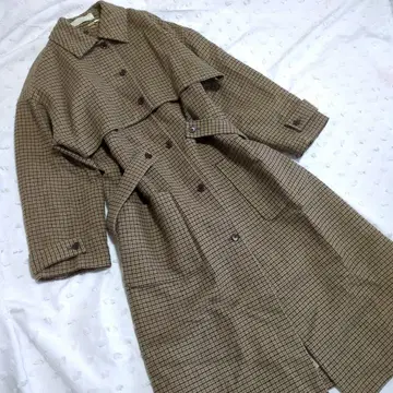 GU/로쿠 콜라보 브라운 계열 체크 롱 코트 3way 사이즈 3XL