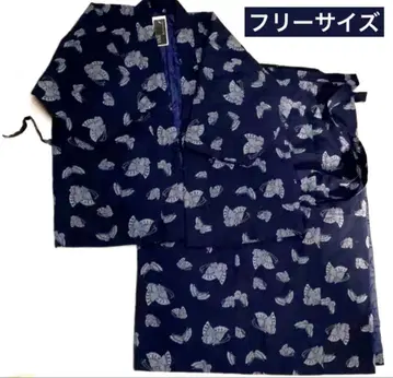 새상품 방한 한텐 반텐 & 랩 스커트 세트 나비 쇼와 레트로 면