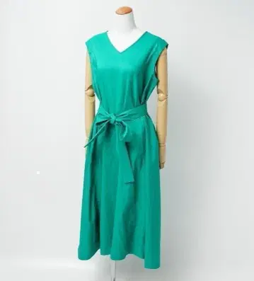 lelill 린넨 혼방 슬리브리스 원피스 허리 리본 포함 A라인