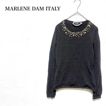 마렌담 펄 장식 스웨터 티셔츠 차콜 그레이 울 100%