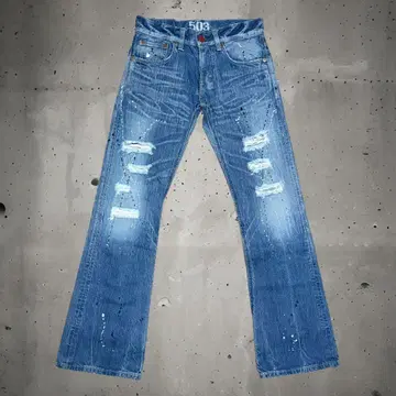 y2k 00s EDWIN 로우라이즈 데미지 가공 플레어 데님 헤이세이