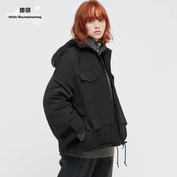 유니클로 x 화이트 마운티니어링 하이브리드 다운 오버사이즈 파카 블랙