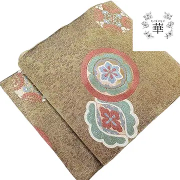 화 후쿠로 오비 전통 꽃 문양 꽃 금 노랑 라메