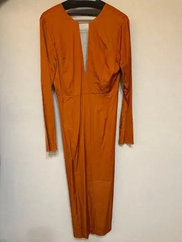 오렌지 V넥 긴팔 롱 원피스