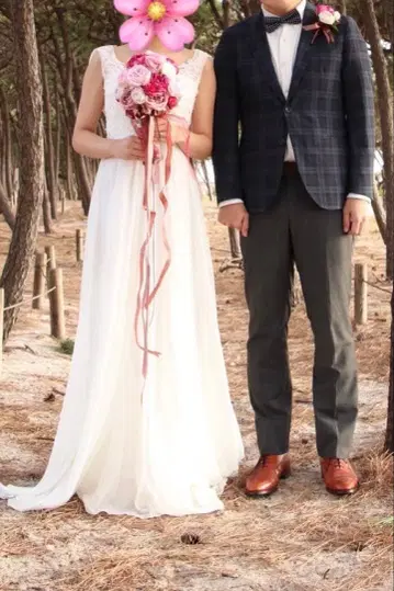 웨딩 드레스 부케 부토니에 세트