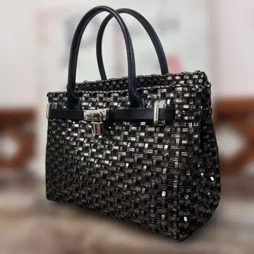 블랙 실버 뜨개질 바스켓 카데나백 핸드백