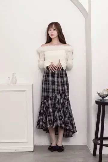 asymmetry ruffle mermaid skirt(check)