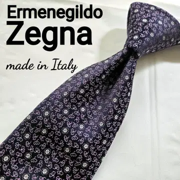 새상품급 Ermenegildo Zegna 퍼플 꽃무늬 넥타이 이탈리아제