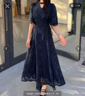 시어 자카드 레이스업 초커 원피스