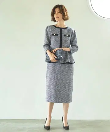 믹스 트위드 페플럼 원피스