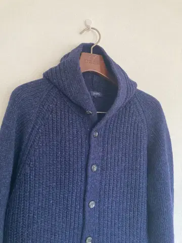 SHIPS 쉽스 후드 부착 케이블 니트 네이비 L 사이즈