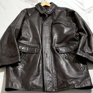 [컨디션 최상] 카우 가죽 카 코트 Y2K 다크 브라운 XL 상당