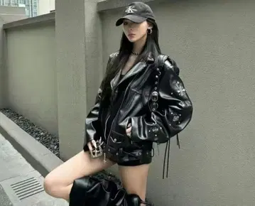 크로스 가죽 자켓 라이더스 펑크 스타일 모드 스타일 y2k