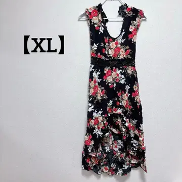 슬리브리스 원피스 [ XL ] 플로럴 프린트 엘레강트 오샤레