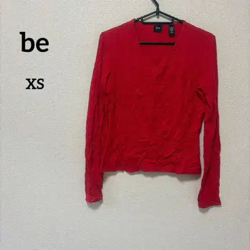 be [ XS ] V넥 레드 긴팔 T셔츠 무지 심플 캐주얼