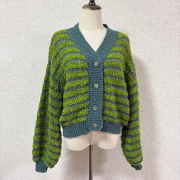 Meridian/그린과 파랑 스트라이프 가디건 프리