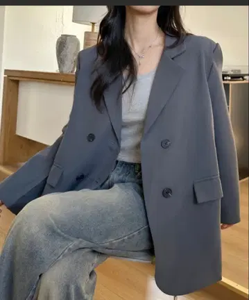 Ada. 그레이 더블 브레스트 테일러드 자켓 새상품 택 포함