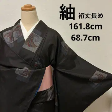 [이중 기모노] 흑지 견직물 12201