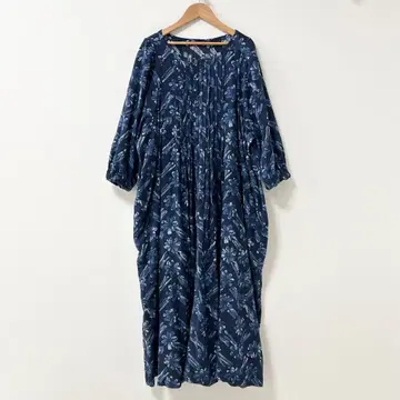 45R 히코리 보자기 프린트 드레스 꽃무늬 인디고