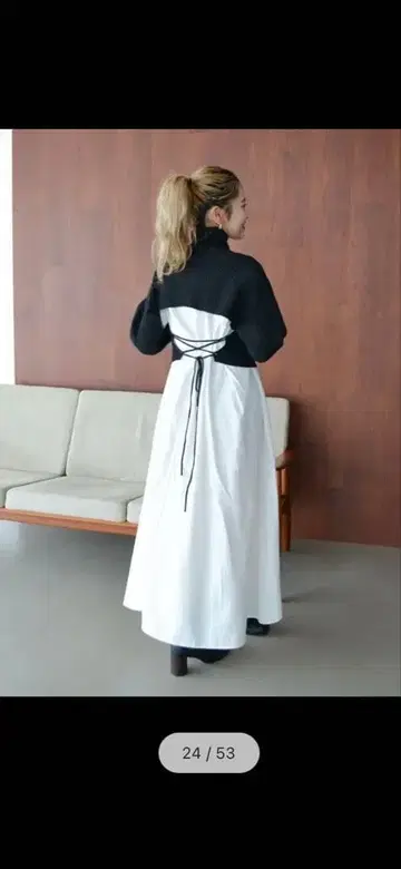 언그리드 니트 롱 원피스 화이트 블랙