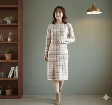 체크 무늬 니트 원피스 (긴팔)