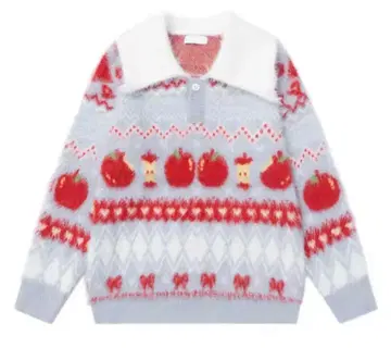 사과 패턴 니트 스웨터 긴팔