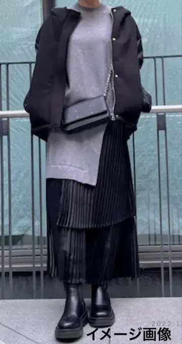 엘렌딕 블랙 플리츠 레이어드 롱 스커트