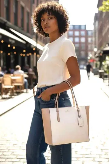 새상품급 마이클코어스 화이트/베이지 토트백 중형