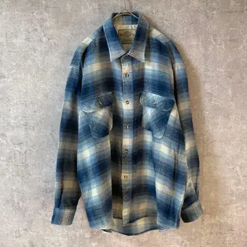 MILKBAR 옴브레 체크 무늬 플란넬 셔츠 블루 계열 L 사이즈 루즈핏