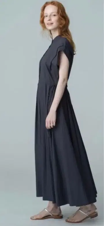 에브레 트리아세트 코튼 오간자 플리츠 블루 원피스