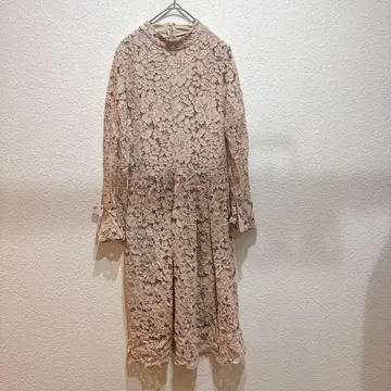 베이지 레이스 긴팔 원피스