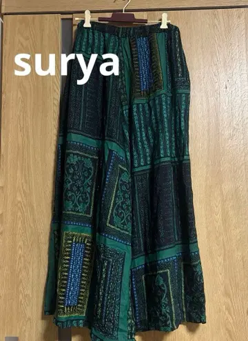 surya 플레어 팬츠 스커트 그린 계열 패턴