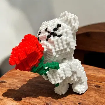 빌딩 블록 레고 장미를 든 곰 완성품