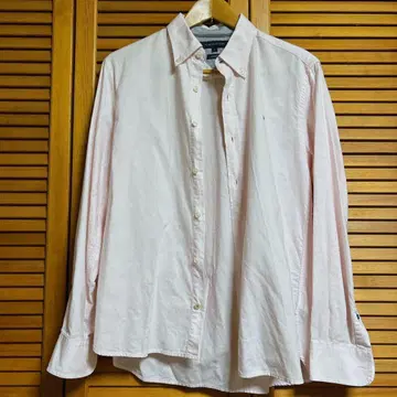 타미힐피거 코튼 스트라이프 긴팔 셔츠 핑크 남성용 M 상당 구제 의류